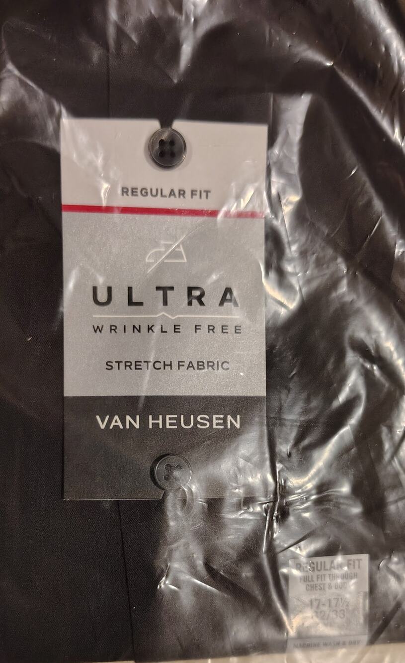 NWT Van Heusen Men’s Black Dress Shirt 17-17.5 32/33 XL Regular Fit Flex